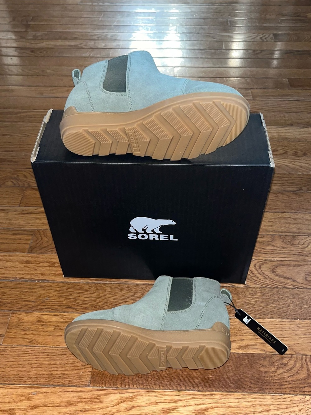 Sorel Evie 2 Waterproof Suede Chelsea Boots Stone Green & Grill 2 Women’s Size 5 - Picture 12 of 15